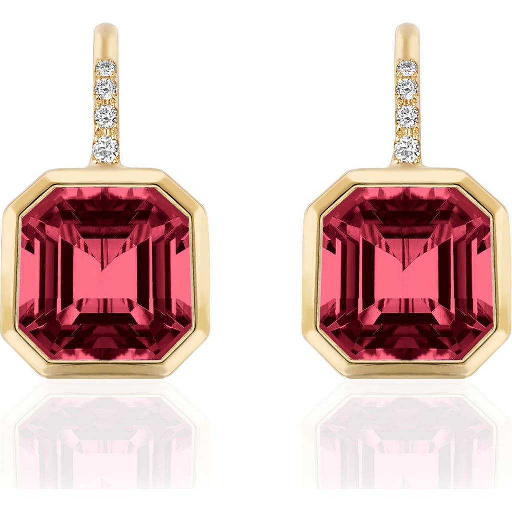 GOSHWARA Gossip Asscher-Cut Semiprecious Stone & Diamond Drop Earrings in Deep Red  product