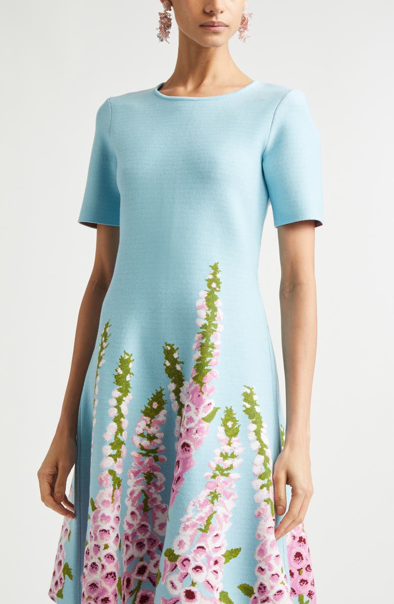Oscar de la Renta Foxglove Jacquard Knit Fit & Flare Dress, Alternate, color, Lilac/ Sky