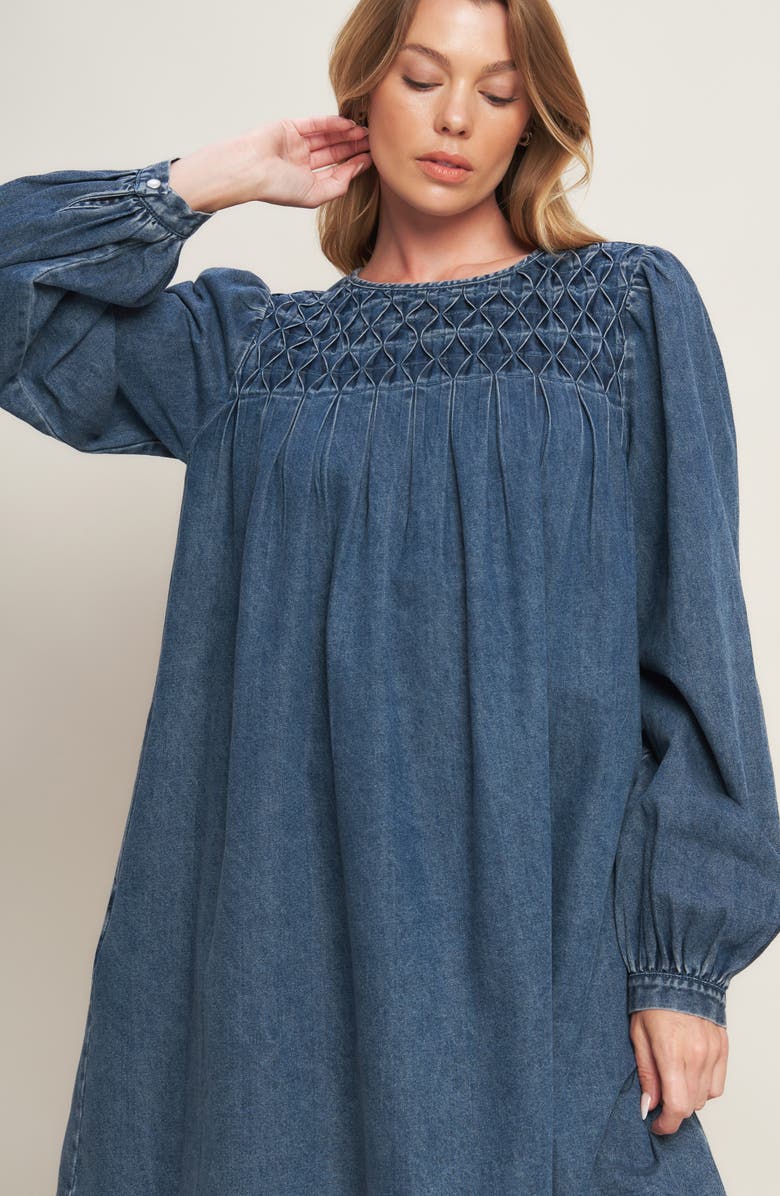 FLYING TOMATO Long Sleeve Denim Minidress, Alternate, color, Medium Indigo