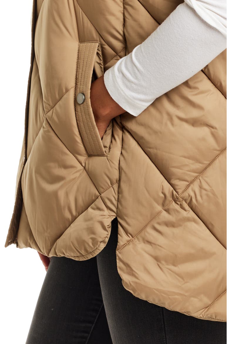 Water Resistant Quilted Hooded Vest, Alternate, color, KHAKI