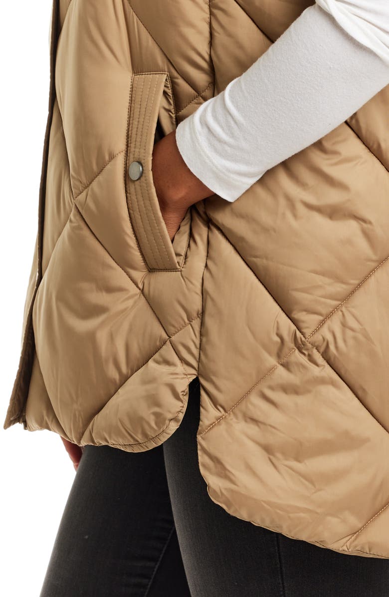 Gallery Water Resistant Quilted Hooded Vest, Alternate, color, Khaki