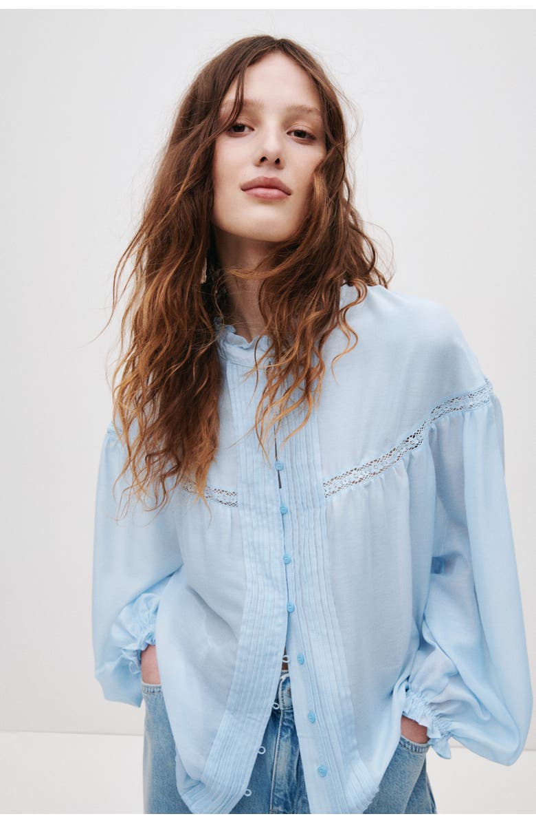 H&M Ruffle-trimmed balloon-sleeved blouse, Main, color, Light Blue