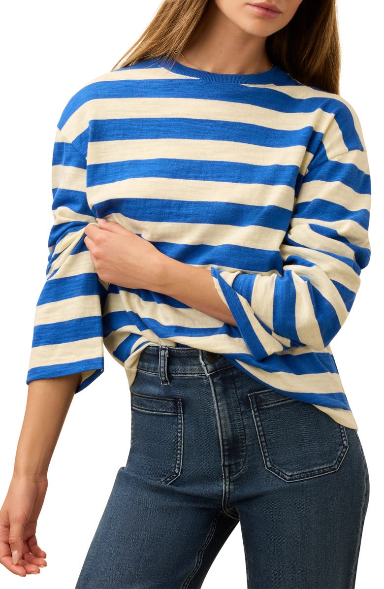 Faherty Sunwashed Stripe Long Sleeve Organic Cotton Slub T-Shirt, Main, color, Sea Stripe
