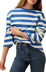 Faherty Sunwashed Stripe Long Sleeve Organic Cotton Slub T-Shirt