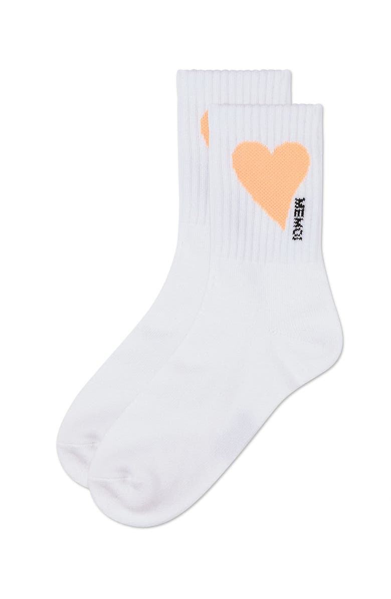 MeMoi Single Heart Logo Crew Socks, Alternate, color, White