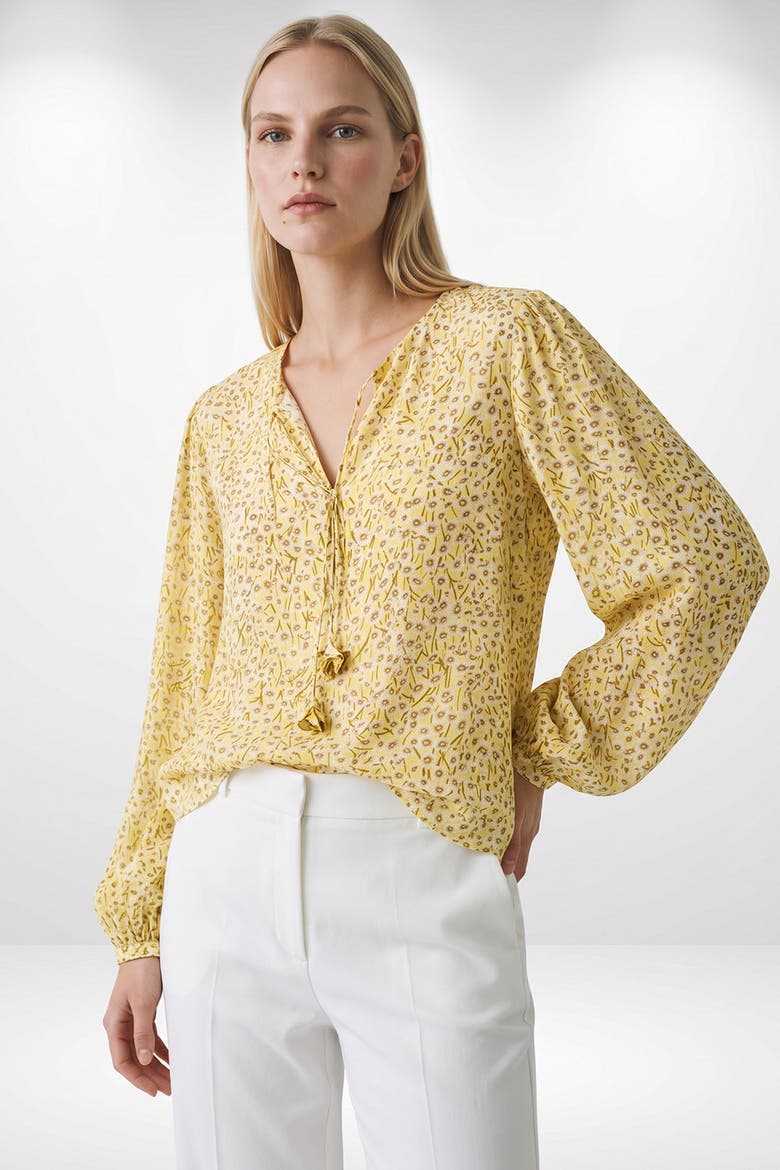 Florenz Crew Neck Tie Front Patterned Blouse, Main, color, Multi Color
