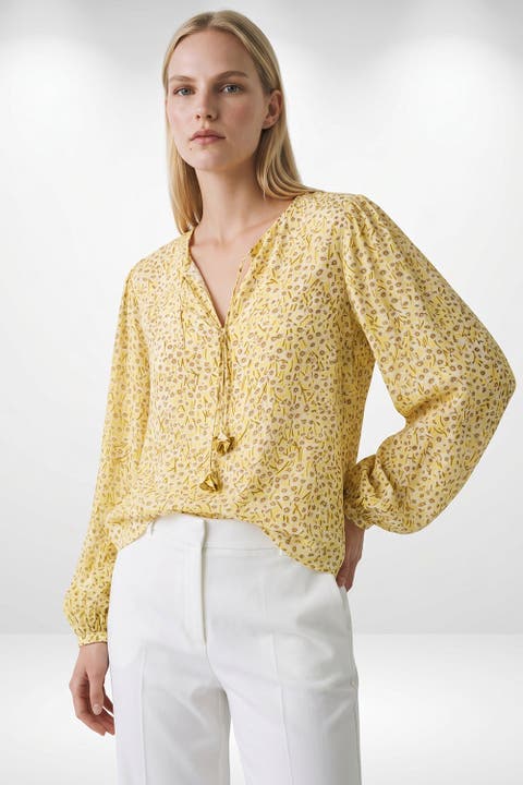 Florenz Crew Neck Tie Front Patterned Blouse