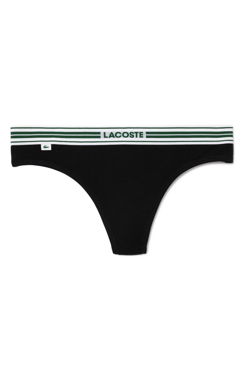 Lacoste High Waist Stretch Cotton Jersey Thong, Alternate, color, Black