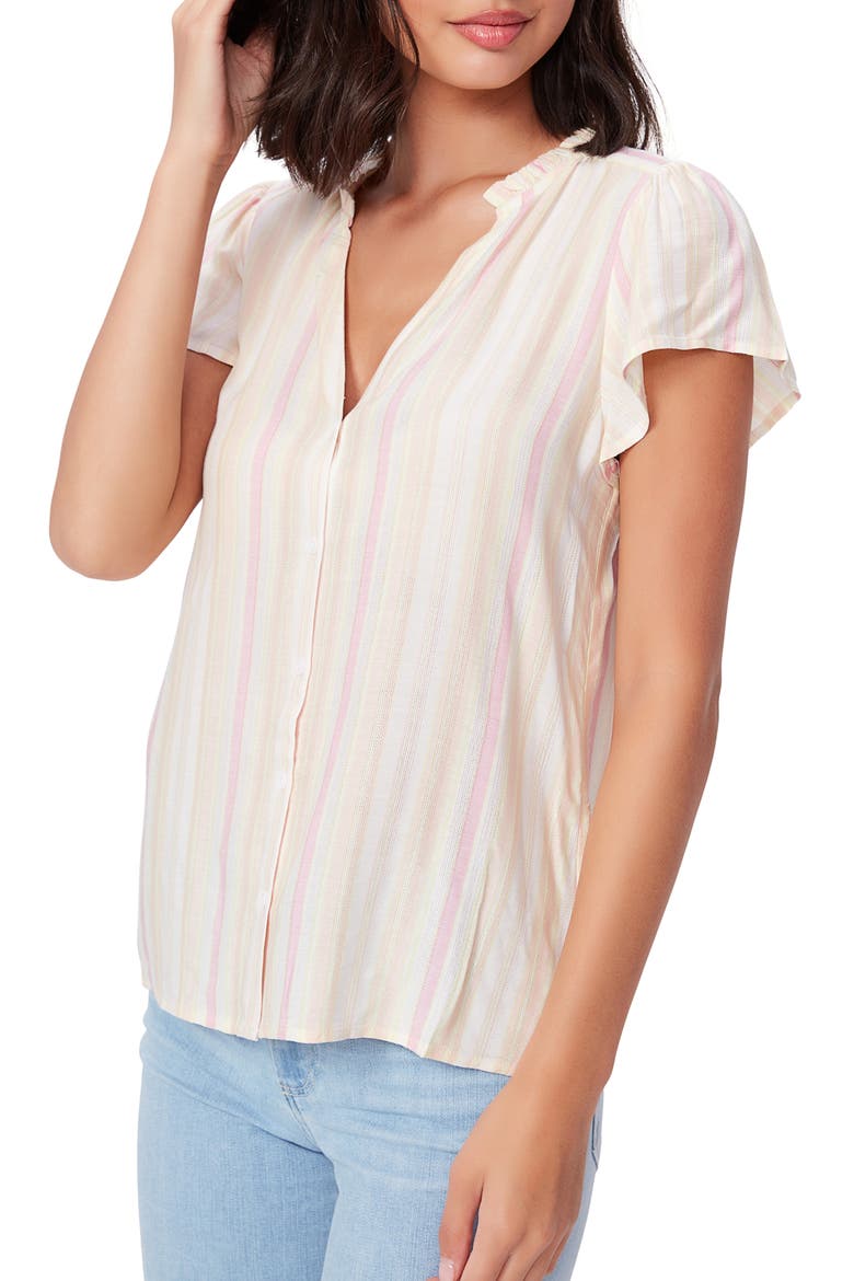 Remy Stripe Button Front Top, Alternate, color, CITRUS MULTI