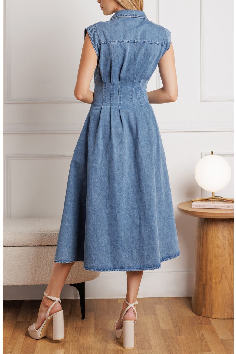 Denim Button Front Midi Dress, Alternate, color, MEDIUM INDIGO