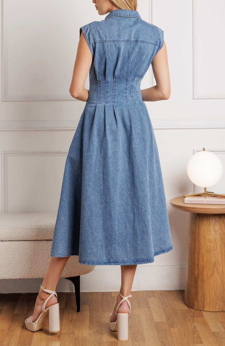 FLYING TOMATO Denim Button Front Midi Dress, Alternate, color, Medium Indigo