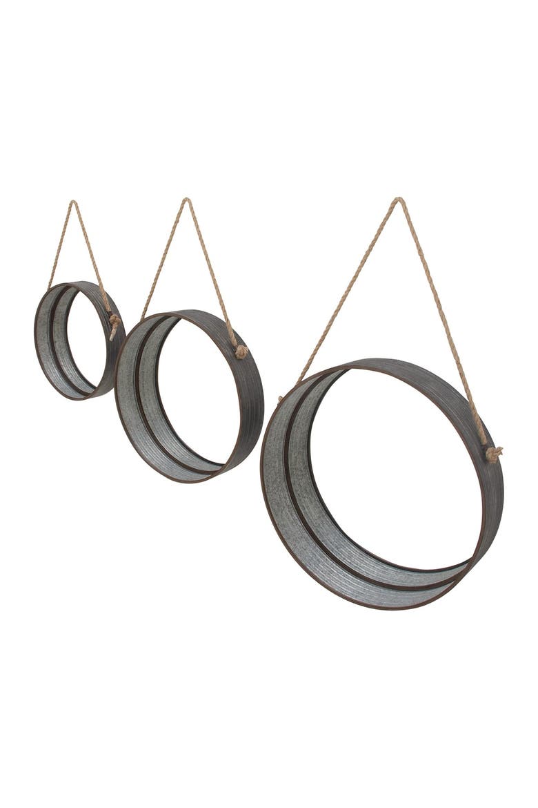 Gray Aluminum Wall Mirror with Hanging Rope - Set of 3, Alternate, color, GREY
