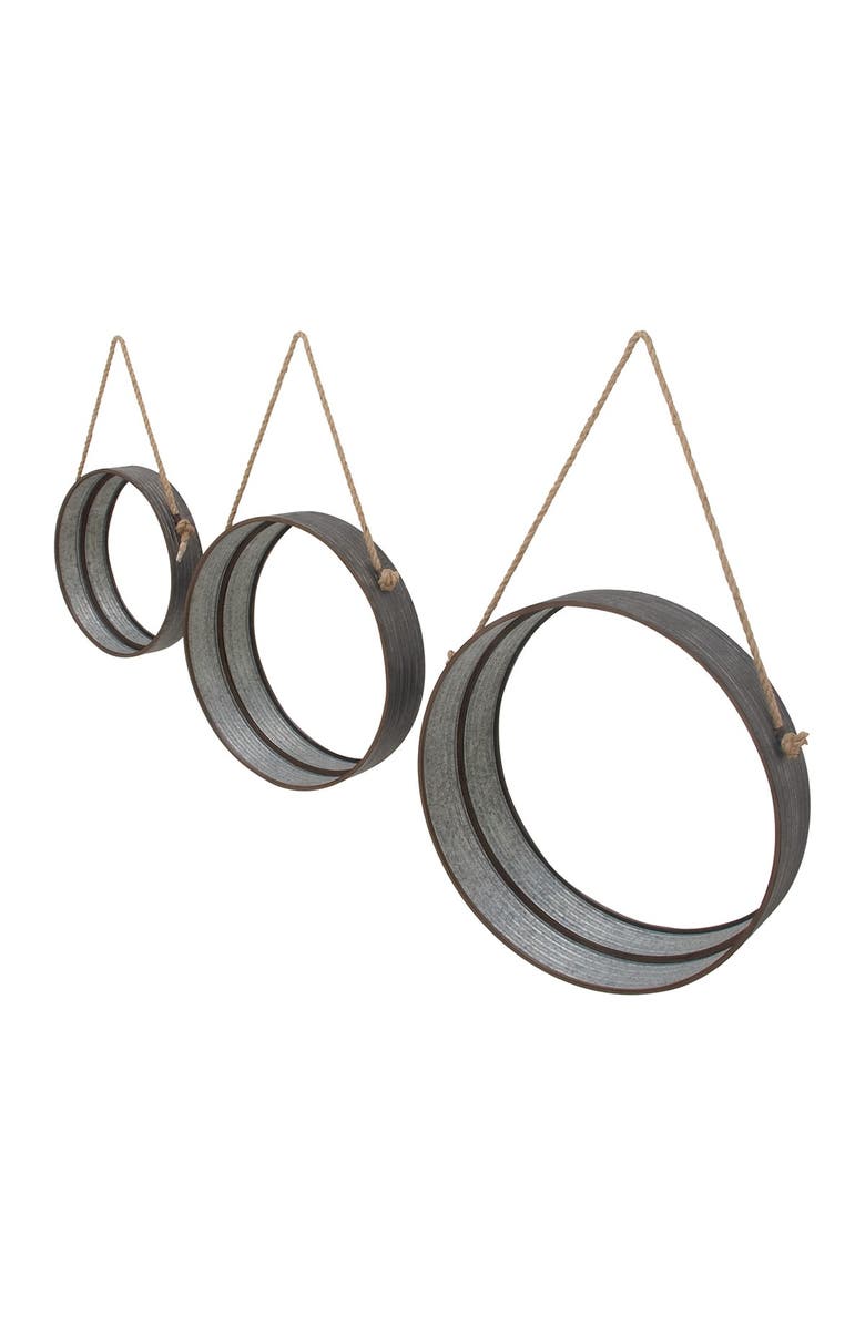 SONOMA SAGE HOME Gray Aluminum Wall Mirror with Hanging Rope - Set of 3, Alternate, color,