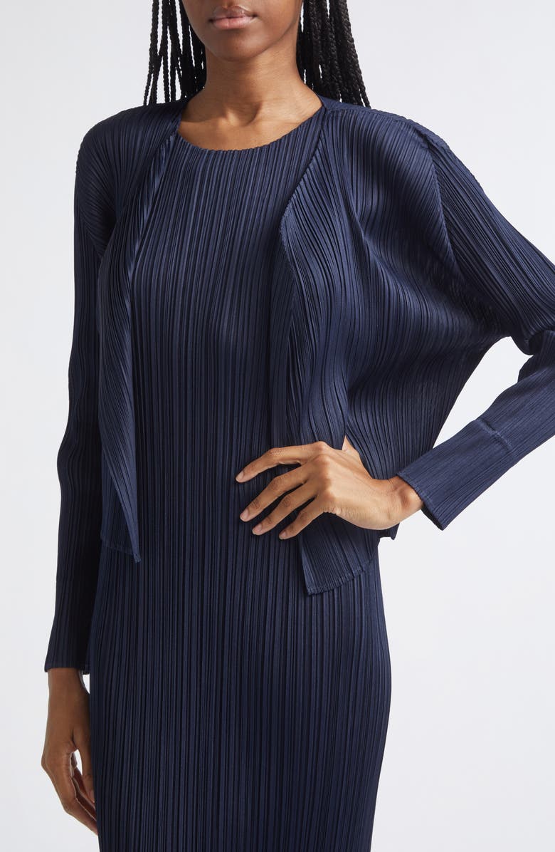 Pleats Please Issey Miyake New Colorful Basics 4 Pleated Cardigan, Alternate, color, Navy