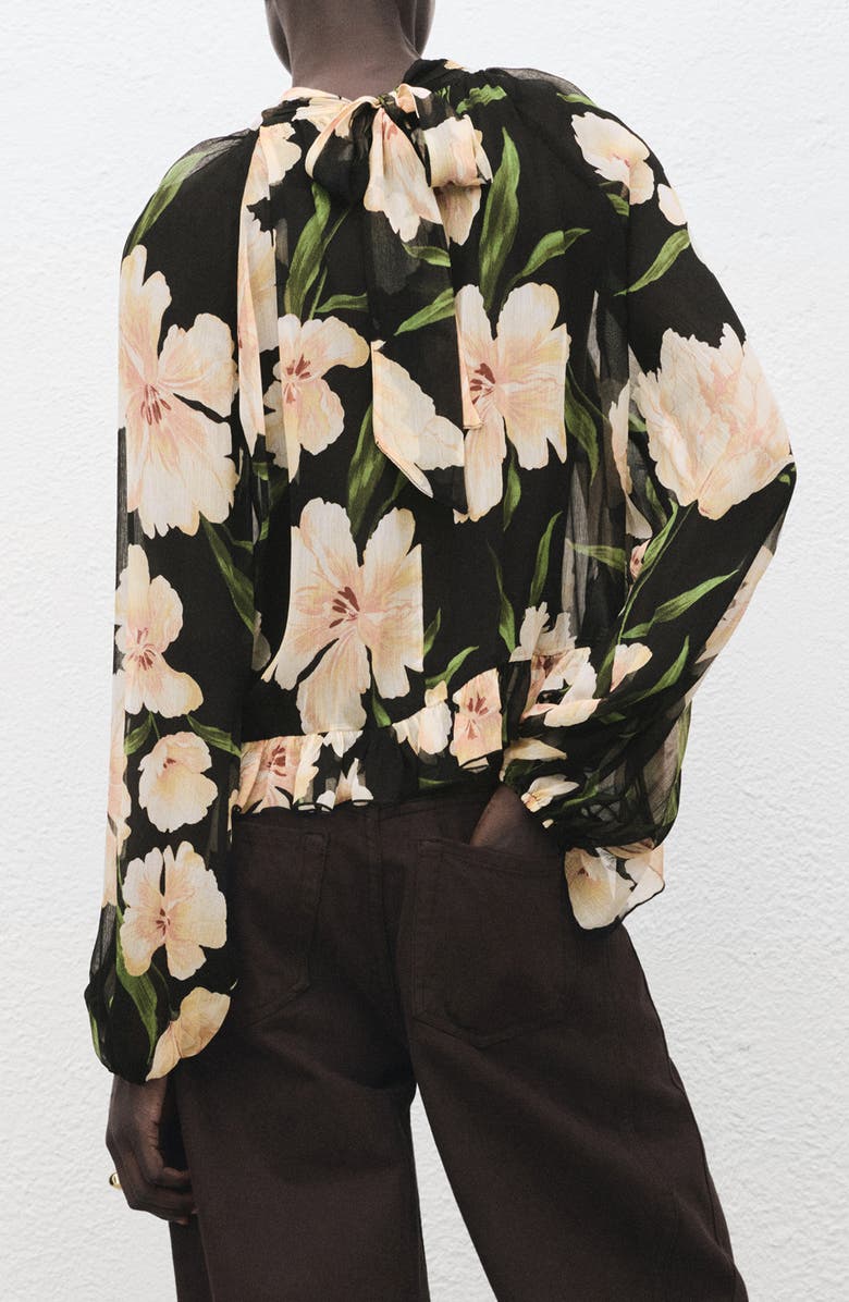 MANGO Floral Semisheer Top, Alternate, color, Black