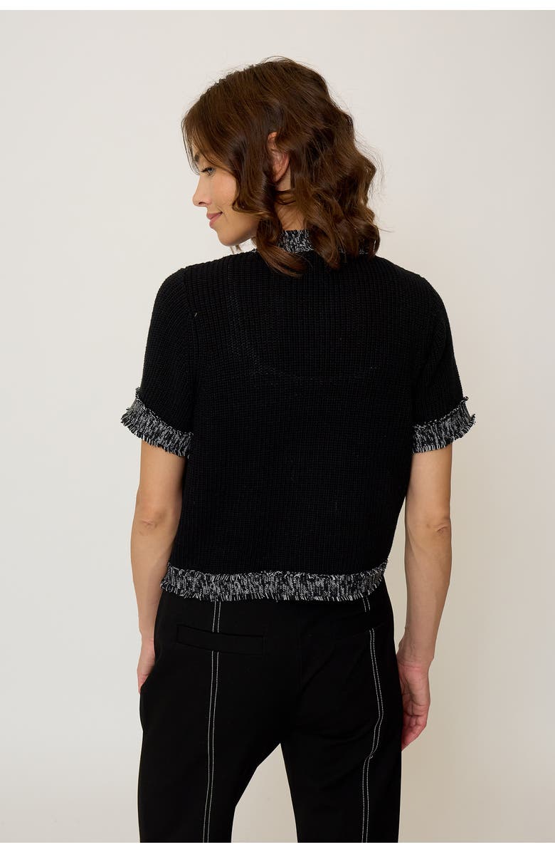 Central Park West Women's Maribel Frayed Edge Tweed Sweater Tee, Alternate, color, Black