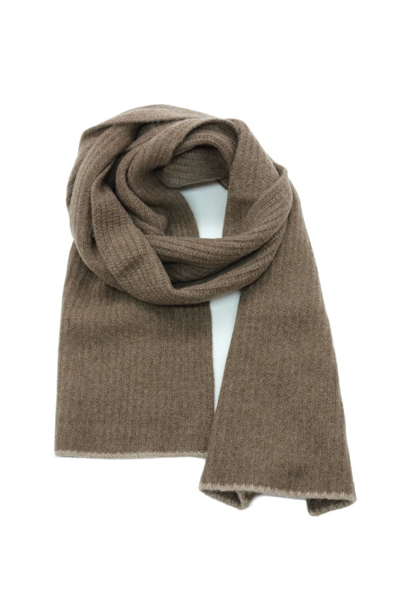 Portolano Cashmere ribbed scarf with contrast color, Main, color, Maroon/Brown