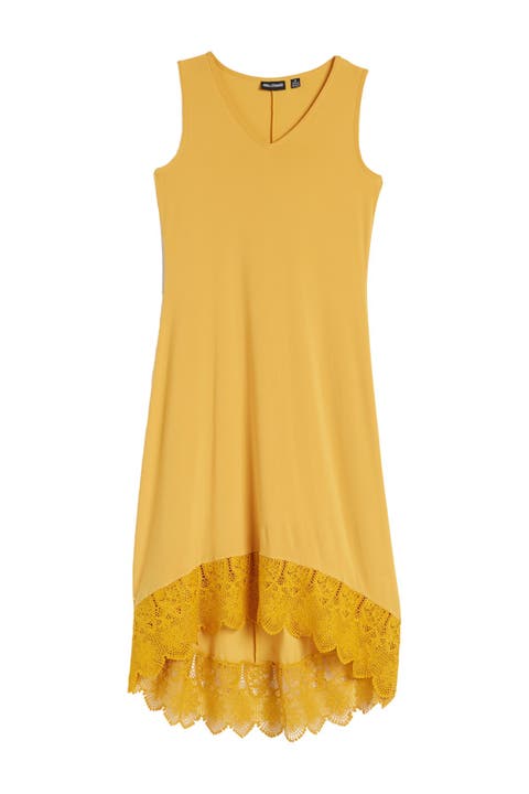 V-Neck Sleeveless Lace Hem High/Low Dress