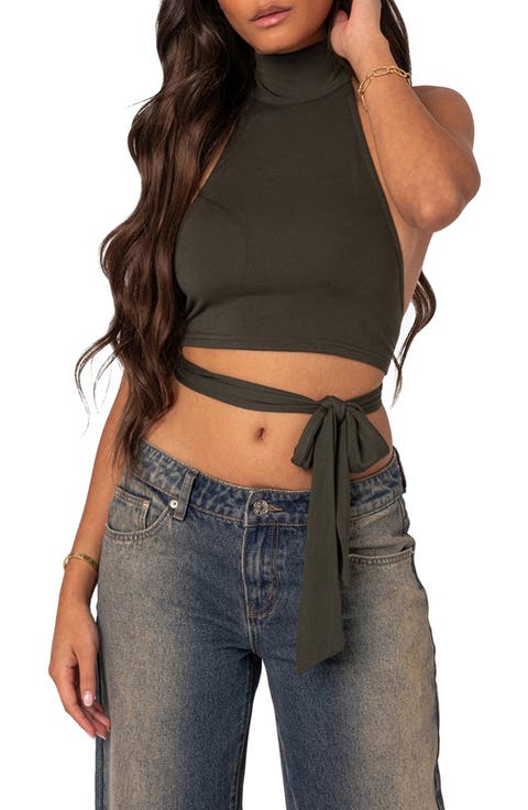 Hamlin Wrap Tie Halter Neck Crop Top