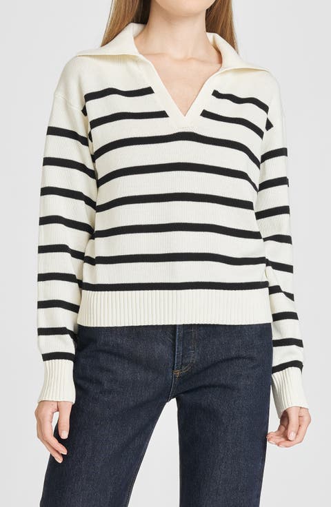 Port Stripe Johnny Collar Cotton Sweater