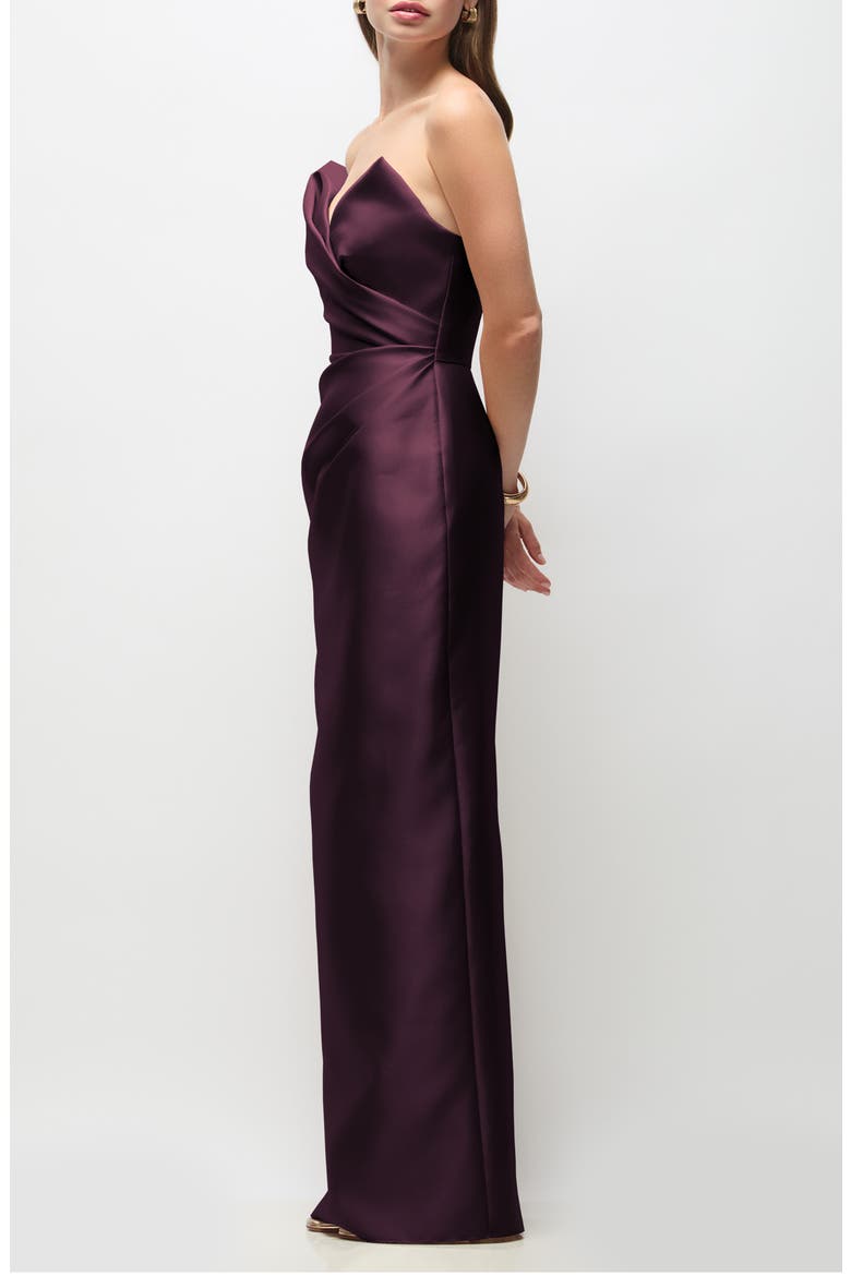 Rebecca Strapless Satin Column Gown, Alternate, color, DEEP PLUM
