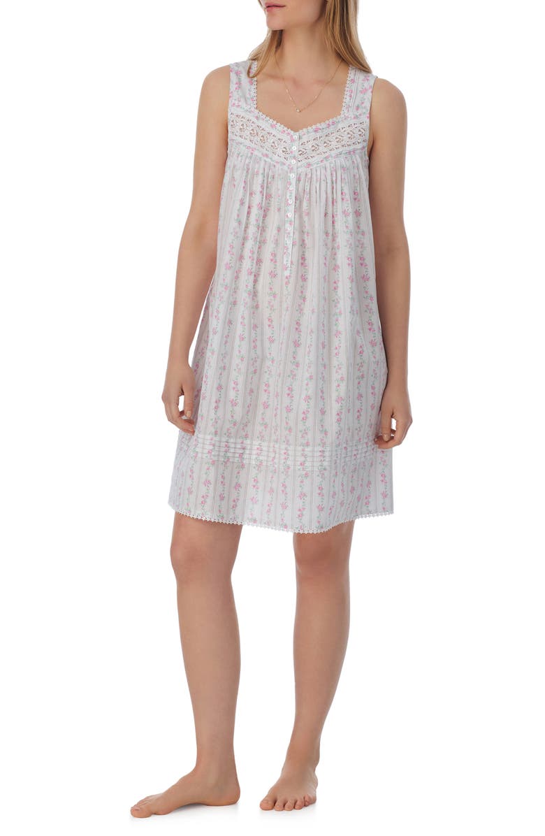 Eileen West Lace Trim Cotton Chemise, Alternate, color, 