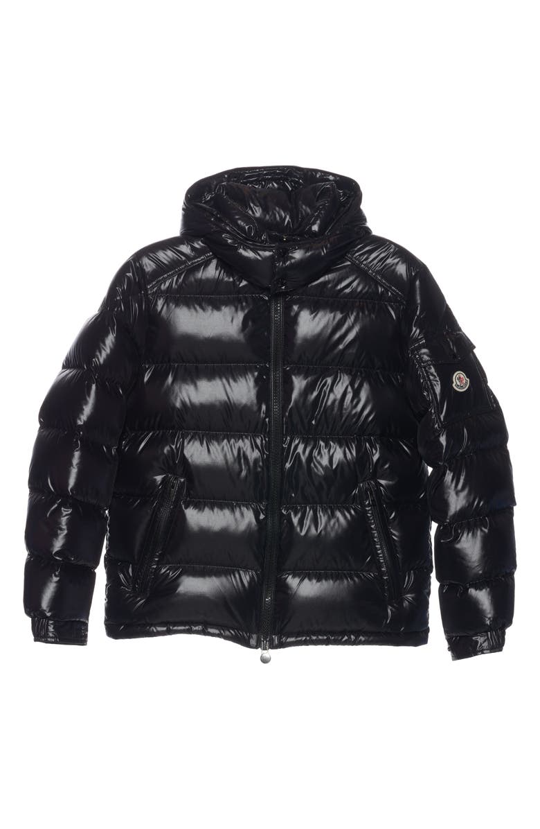 Moncler Maya Lacquered Down Jacket, Alternate, color, Black/ Black