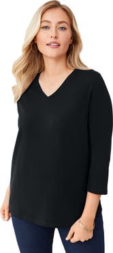 Jessica London Stretch Cotton V Neck Tee