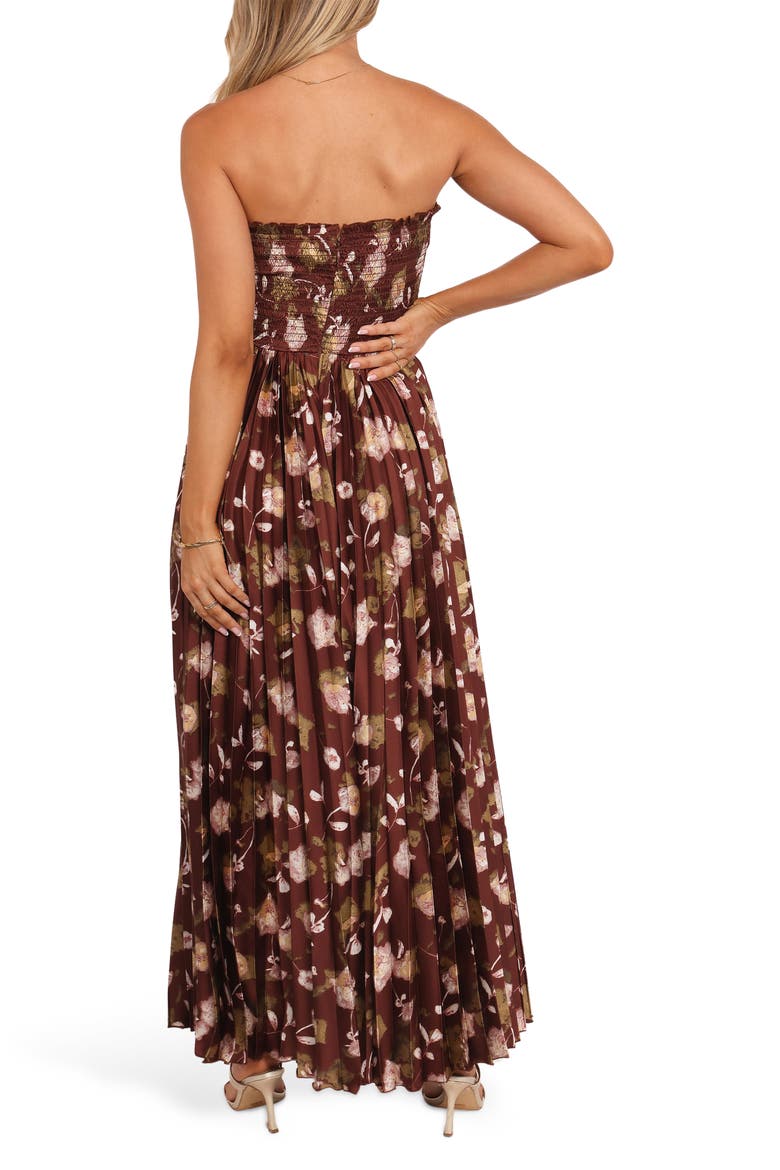 Angelique Print Strapless Maxi Dress, Alternate, color, BROWN FLORAL