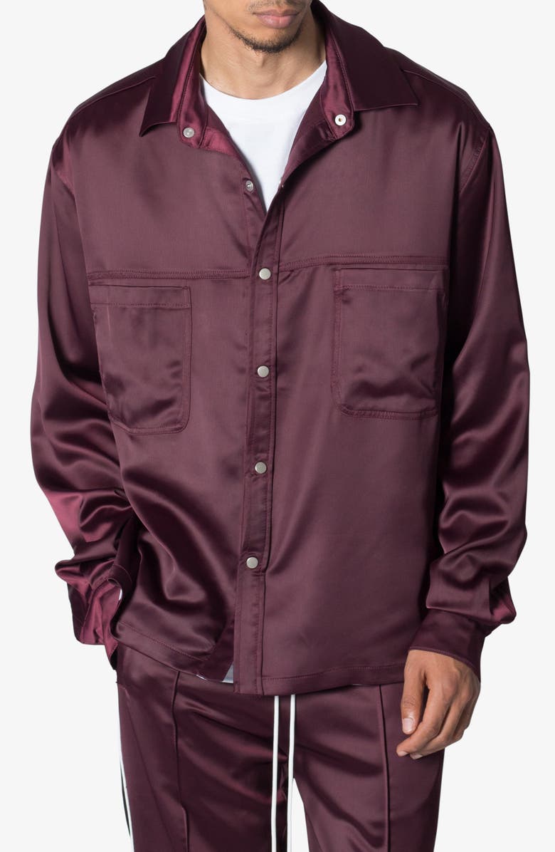 mnml Snap Front Satin Pajama Shirt, Main, color, 