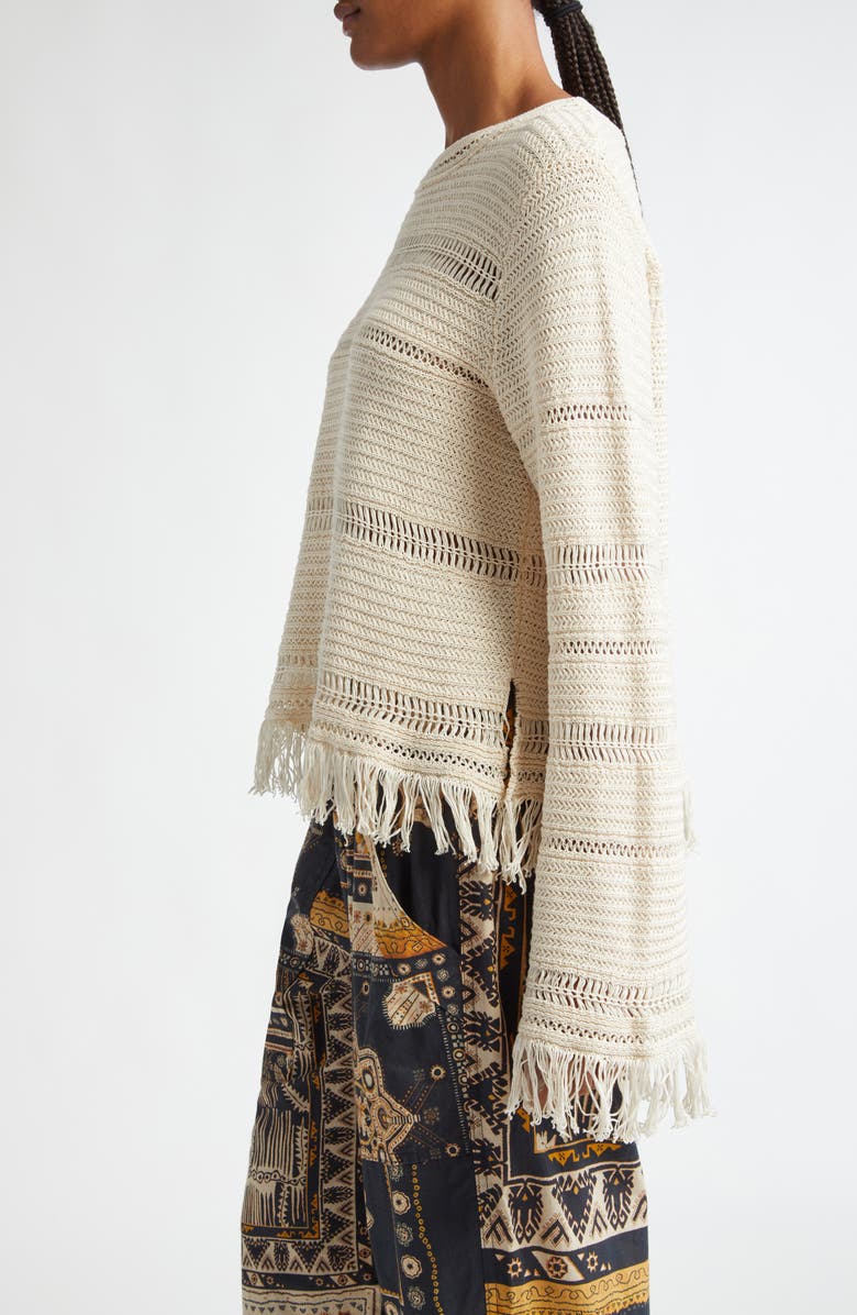 Isabel Marant Étoile Azilis Open Stitch Fringe Cotton Crewneck Sweater, Alternate, color, Ecru