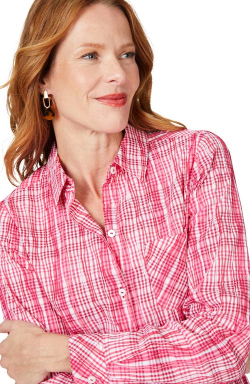Foxcroft Germaine Plaid Non-iron Button-up Tunic Shirt In Rose Red