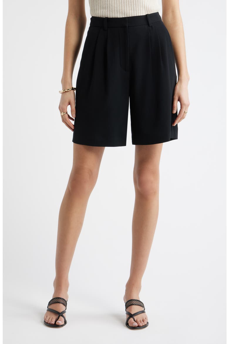 Pleat Front Trouser Shorts, Main, color, BLACK