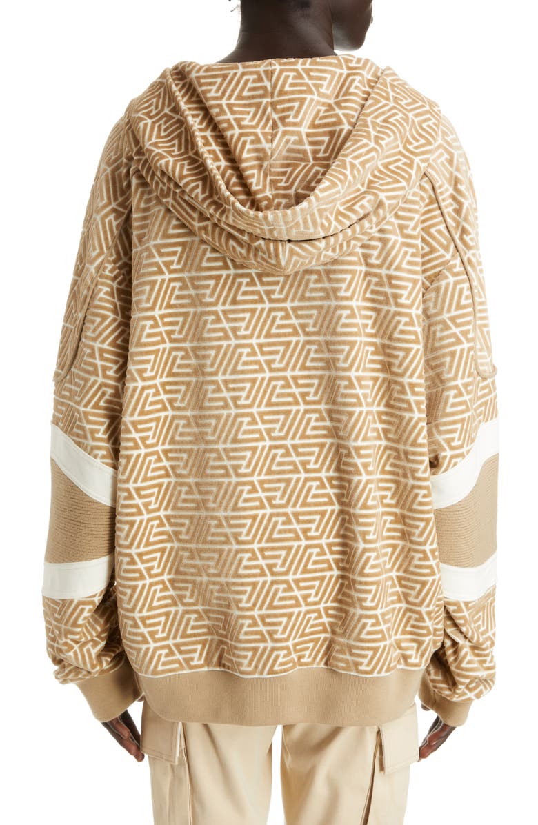 Balmain Pyramid Monogram Mixed Media Hoodie, Alternate, color, 