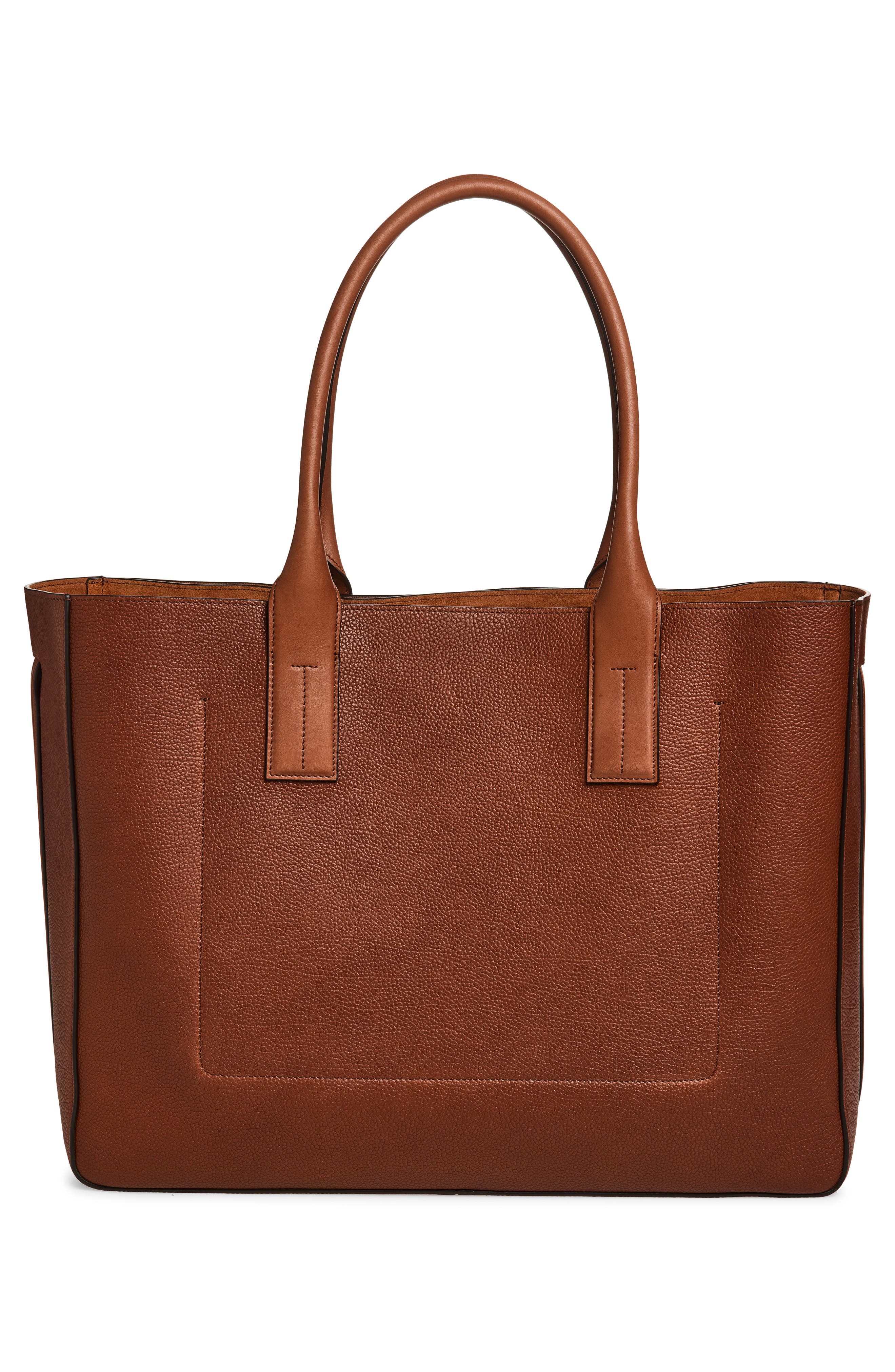 TOM FORD Grained Leather East/West Tote, Alternate, color, Brunette