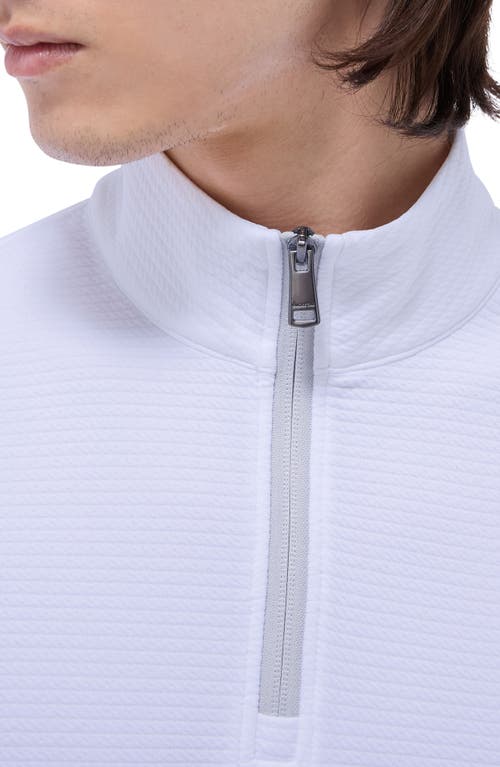 Bugatchi Waffle Knit Quarter Zip Performance Pullover In White
