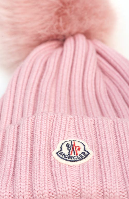 Moncler Virgin Wool Rib Beanie With Faux Fur Pompom