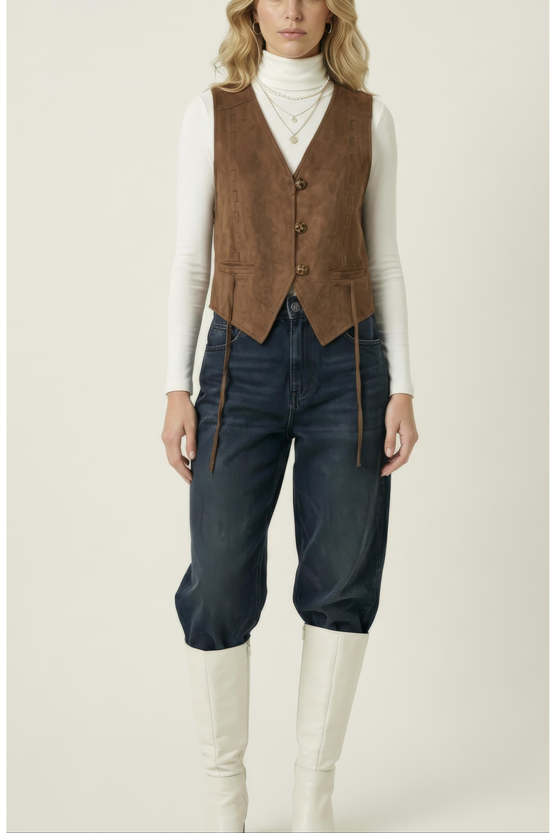 Faux Suede Vest, Alternate, color, Medium Brown