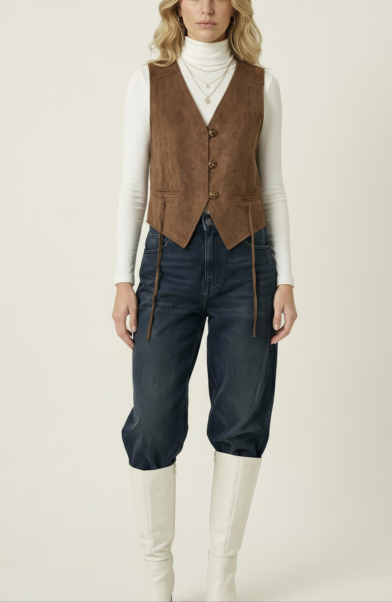 Modenaire Faux Suede Vest, Alternate, color, Medium Brown