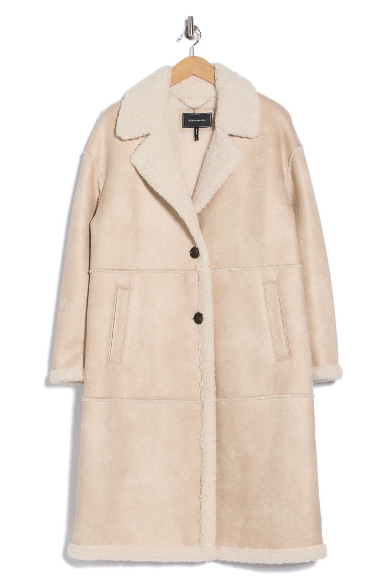 BCBGeneration Faux Shearling Lined Faux Suede Coat, Alternate, color, Pearl