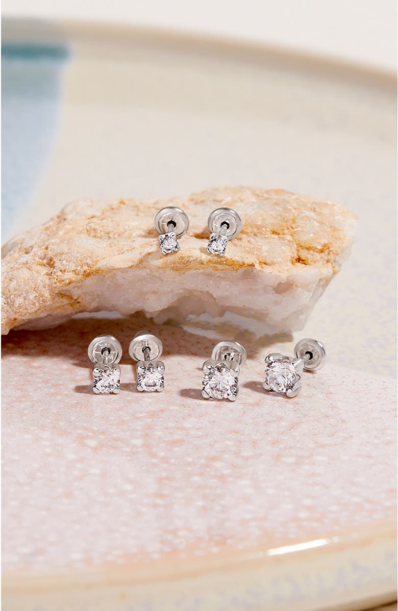 In Season Jewelry 14k Square Set Cubic Zirconia Solitaire Earrings, Alternate, color, Silver