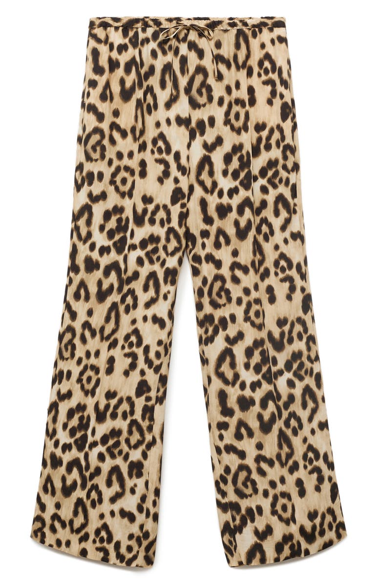 MANGO Bernie Print Wide Leg Drawstring Pants, Alternate, color, Beige