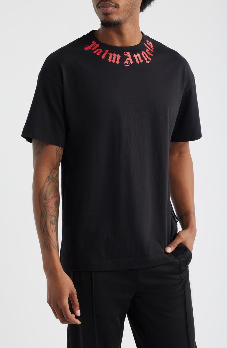 Palm Angels Logo Graphic Cotton T-Shirt, Main, color, Black Red