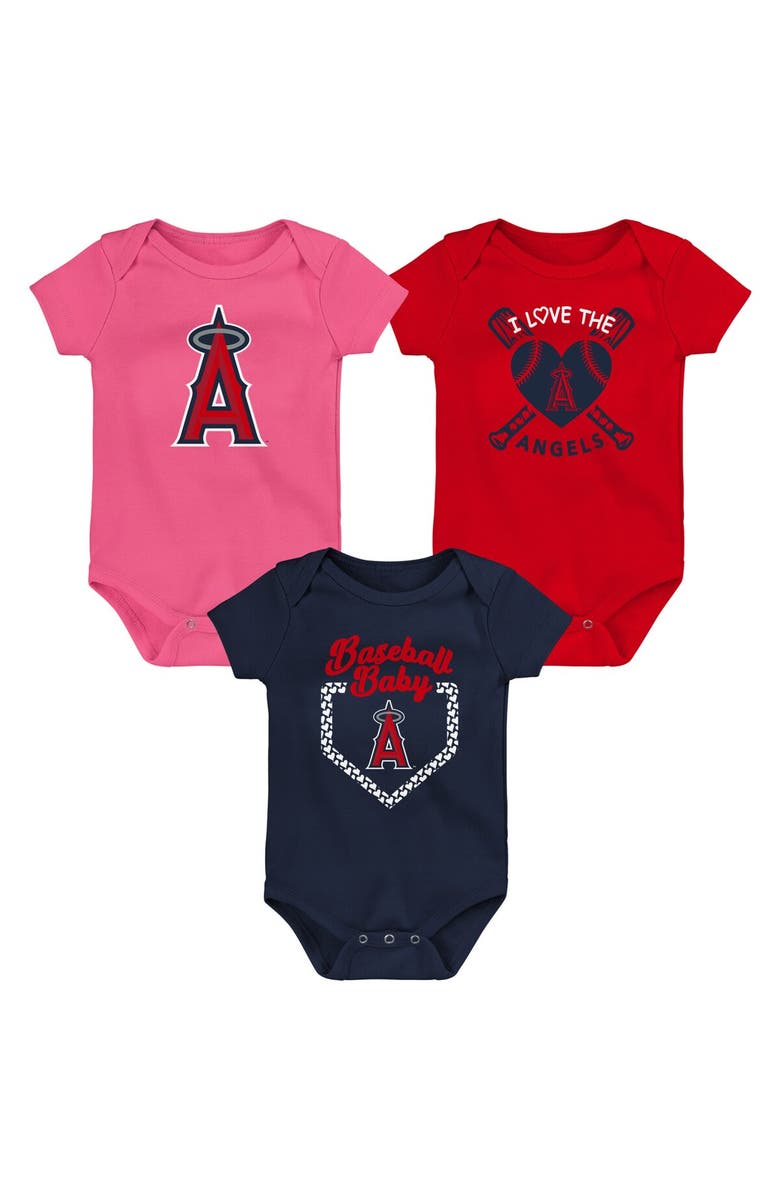 Outerstuff Infant Red/Navy/Pink Los Angeles Angels Baseball Baby 3-Pack Bodysuit Set, Alternate, color, Red
