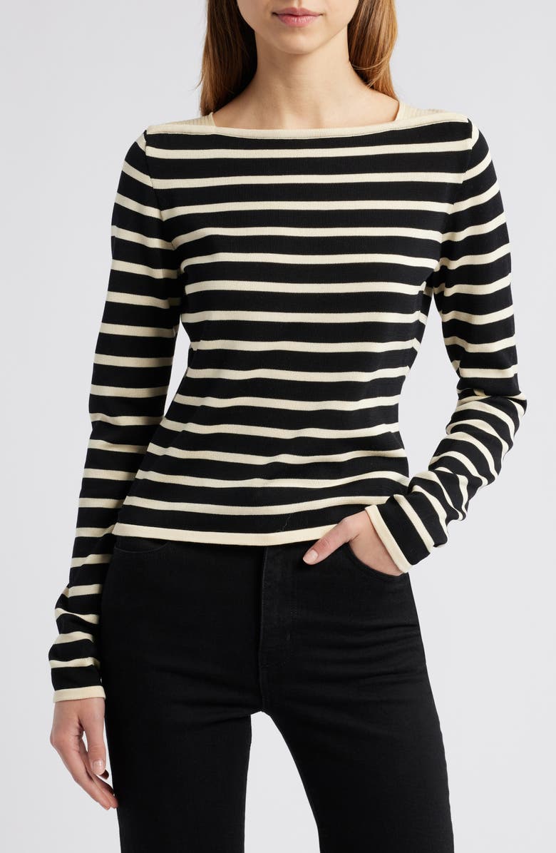 FRAME Stripe Square Neck Cotton Sweater, Main, color, Black Multi