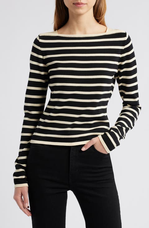 Stripe Square Neck Cotton Sweater