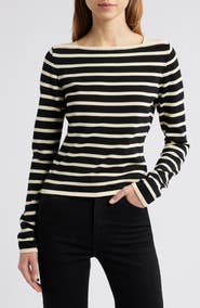 FRAME Stripe Square Neck Cotton Sweater