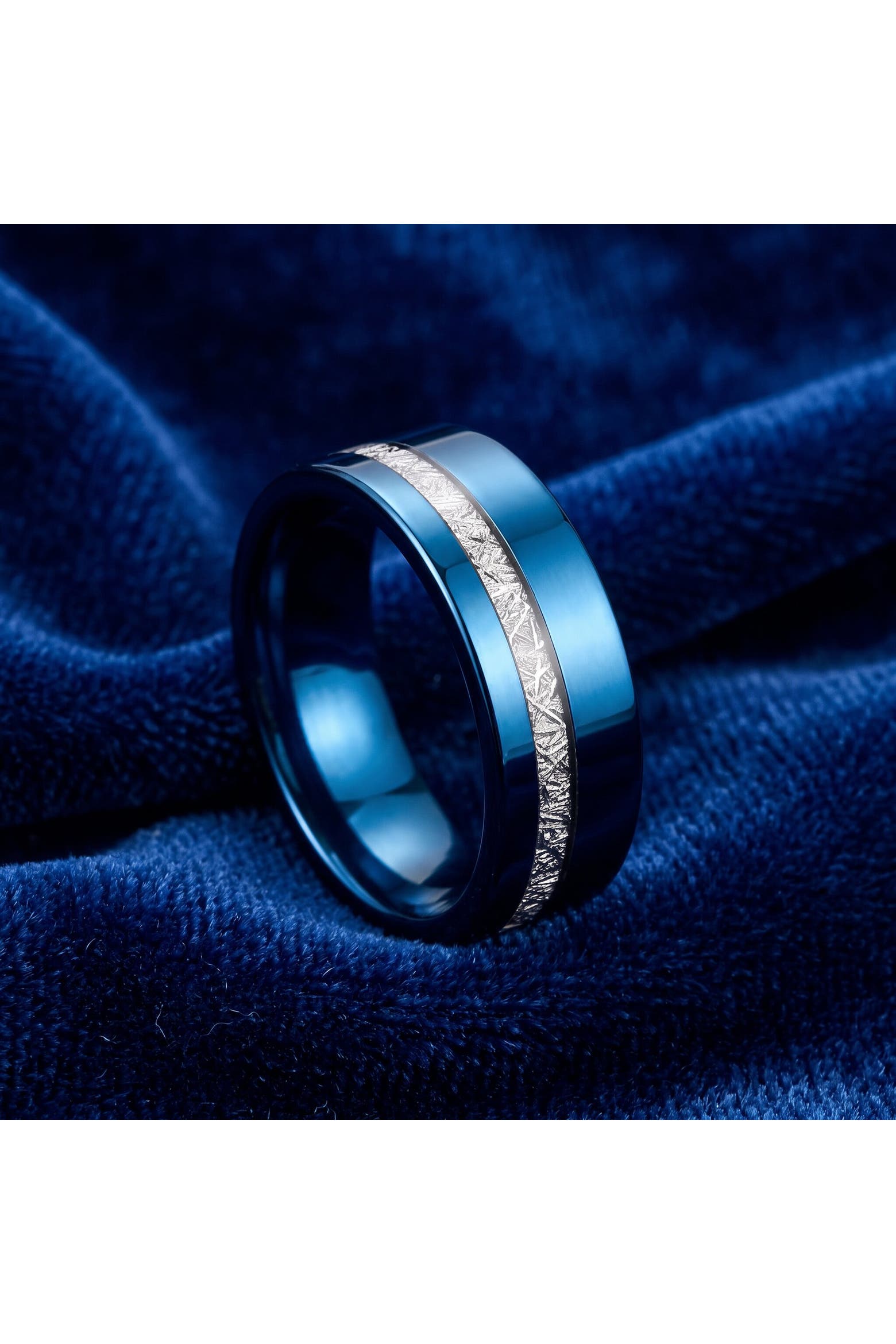 Bliss Diamond Men's Blue Tungsten Ring Meteor Inlay 8mm Wedding Band ...