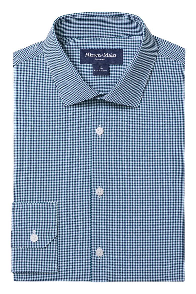 Leeward Trim Fit Performance Button-Up Shirt, Alternate, color, DARK TEAL SAM PLAID