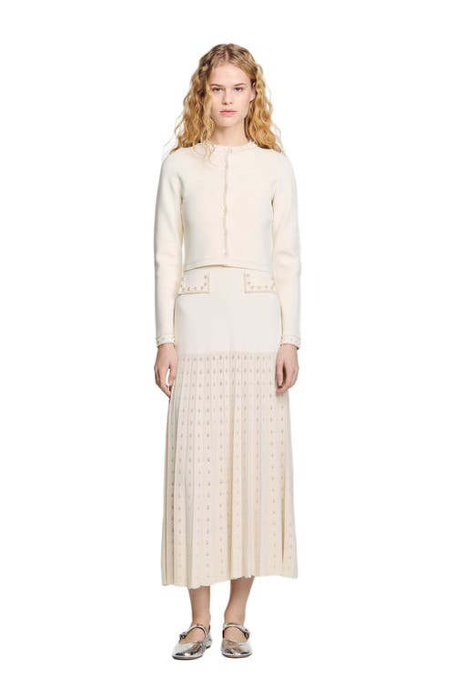 Sandro Cropped Cardigan With Peal Buttons In Ecru